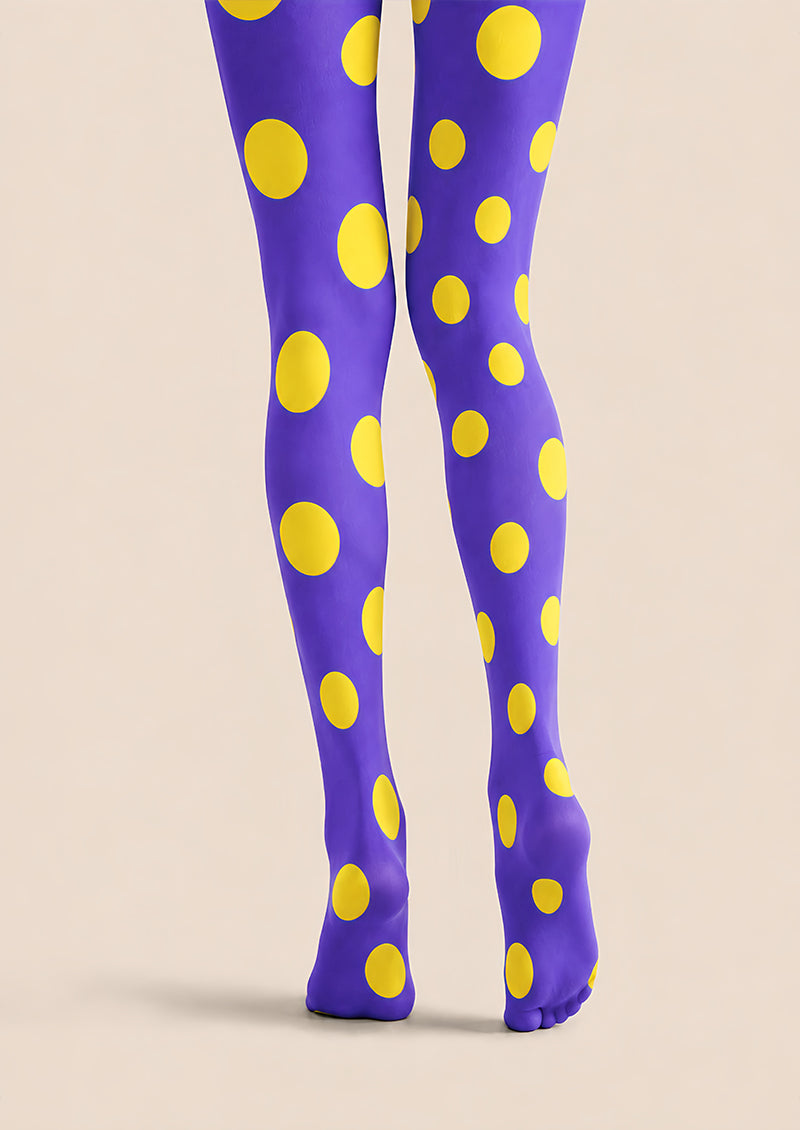 Purple Yellow Polka Dot Patterned Tights Pantyhose L68-1