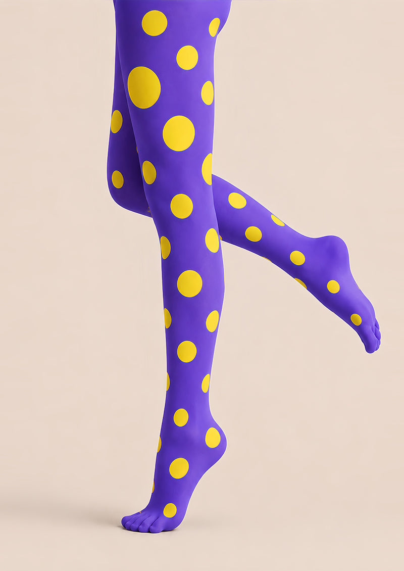 Purple Yellow Polka Dot Patterned Tights Pantyhose L68-1
