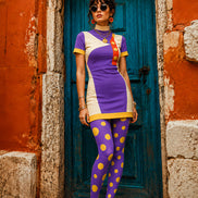 Purple Yellow Polka Dot Patterned Tights Pantyhose L68-1