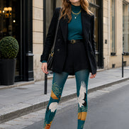 Art Print Crane Pantyhose Teal Tights Hosiery L68-100
