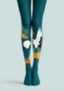 Art Print Crane Pantyhose Teal Tights Hosiery L68-100