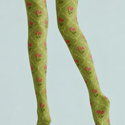 Small Floral Green Patterned Tights Pantyhose L68-103
