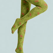 Small Floral Green Patterned Tights Pantyhose L68-103