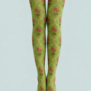 Small Floral Green Patterned Tights Pantyhose L68-103