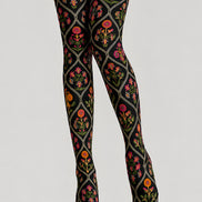 Boho Floral Diamond Tights Hosiery Pantyhose L68-106