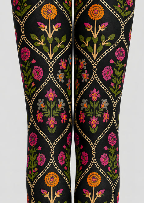 Boho Floral Diamond Tights Hosiery Pantyhose L68-106