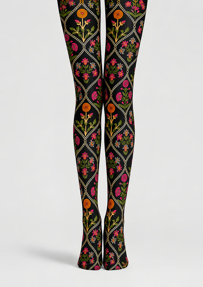 Boho Floral Diamond Tights Hosiery Pantyhose L68-106