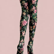 Midnight Bloom Floral Print Tights Pantyhose L68-108