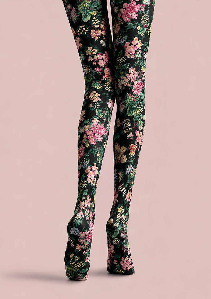 Midnight Bloom Floral Print Tights Pantyhose L68-108