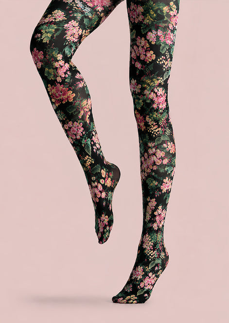 Midnight Bloom Floral Print Tights Pantyhose L68-108