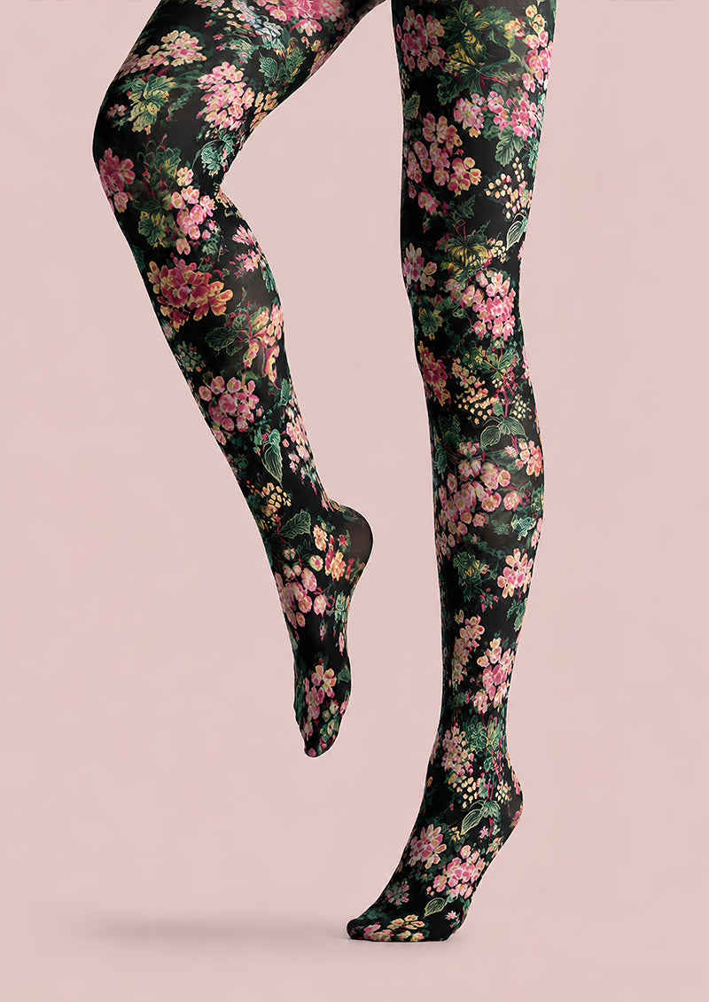 Midnight Bloom Floral Print Tights Pantyhose L68-108