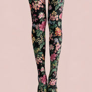 Midnight Bloom Floral Print Tights Pantyhose L68-108