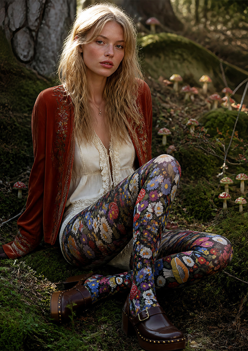 Woodland Bloom Floral Print Tights Hosiery Pantyhose L68-109