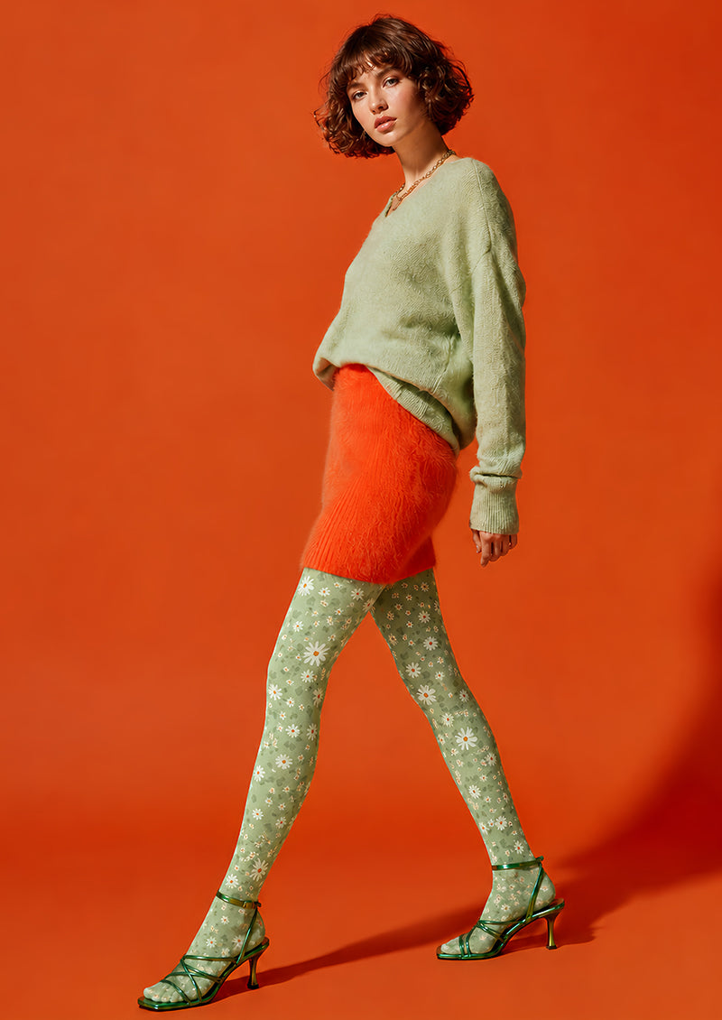 Cottage Daisy Floral Print Tights Hosiery Pantyhose L68-112
