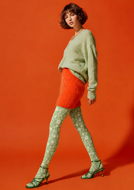 Cottage Daisy Floral Print Tights Hosiery Pantyhose L68-112