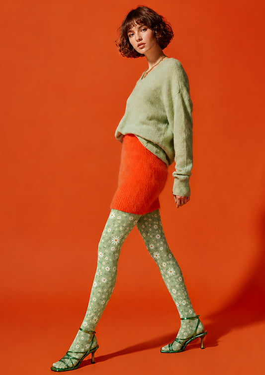 Cottage Daisy Floral Print Tights Hosiery Pantyhose L68-112