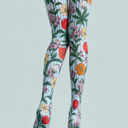 Striped Garden Floral Print Tights Pantyhose L68-113