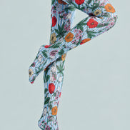Striped Garden Floral Print Tights Pantyhose L68-113