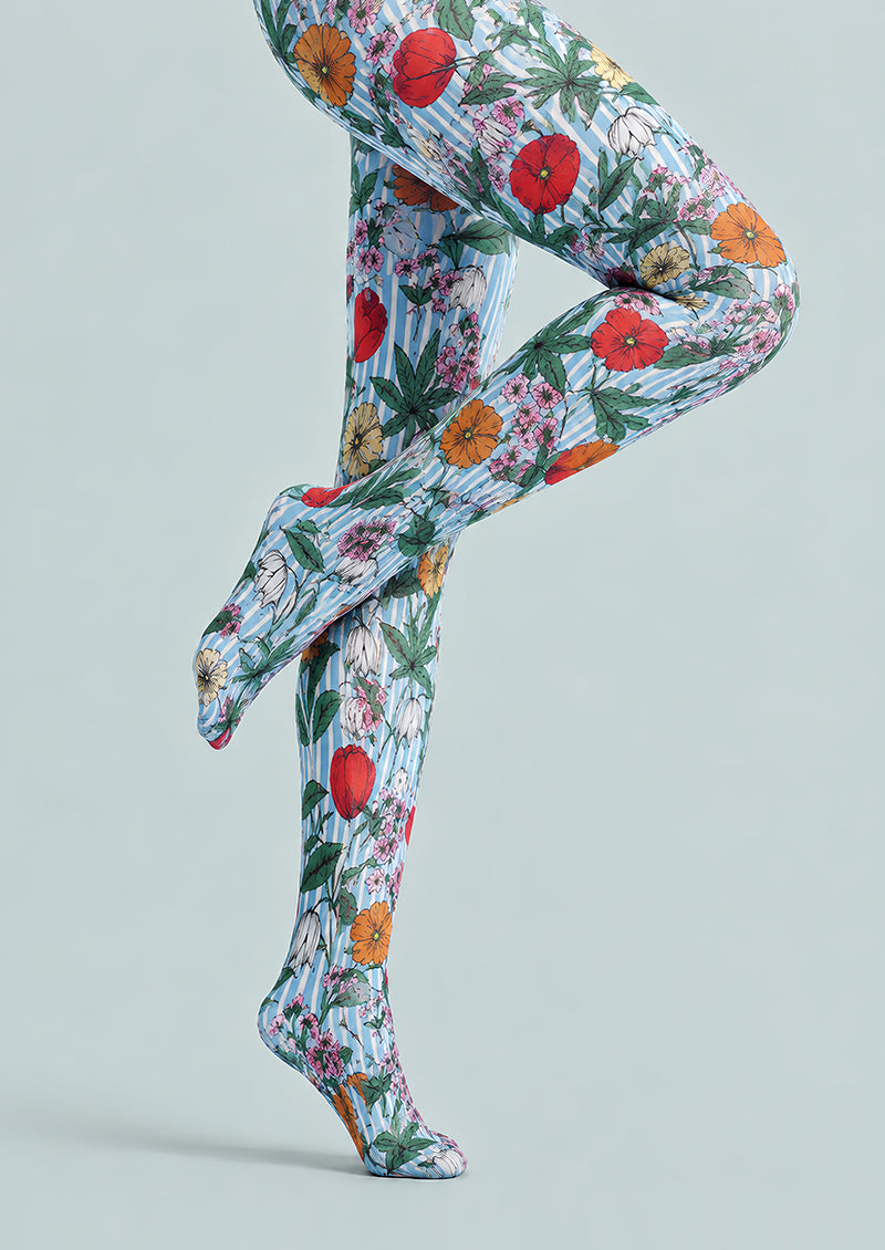 Striped Garden Floral Print Tights Pantyhose L68-113