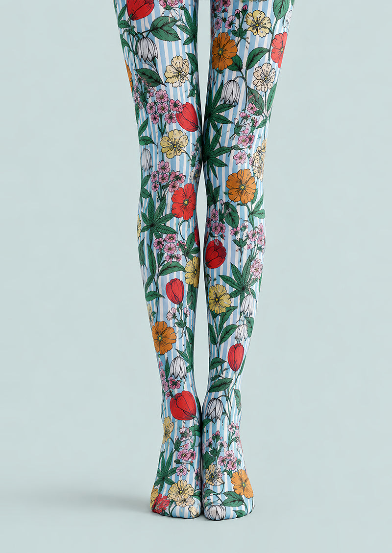 Striped Garden Floral Print Tights Pantyhose L68-113
