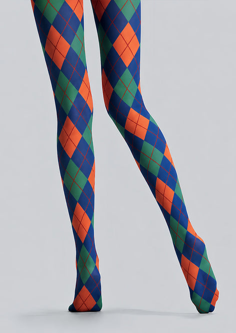 Navy Argyle Tights Hosiery Pantyhose L68-116