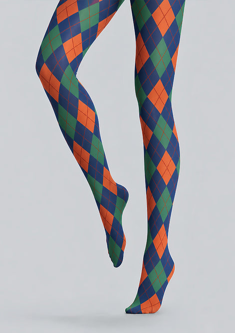 Navy Argyle Tights Hosiery Pantyhose L68-116