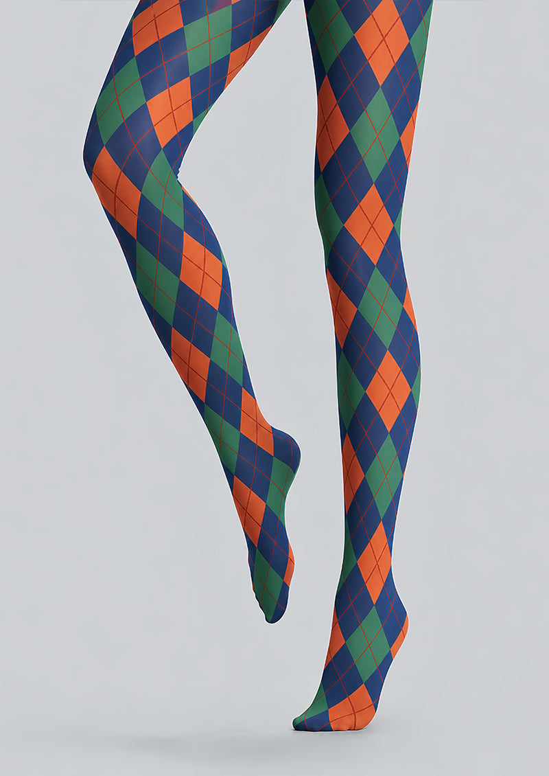 Navy Argyle Tights Hosiery Pantyhose L68-116