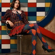 Navy Argyle Tights Hosiery Pantyhose L68-116