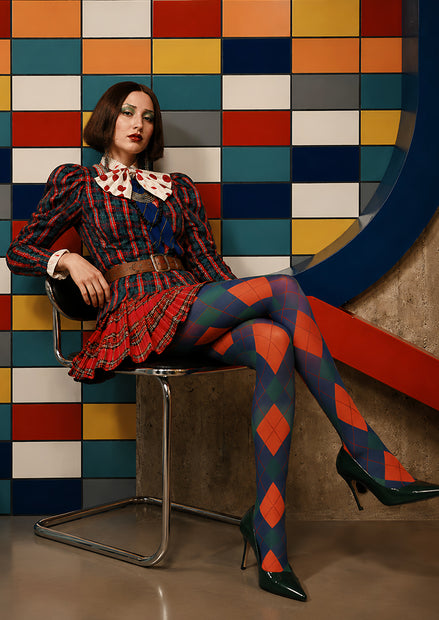 Navy Argyle Tights Hosiery Pantyhose L68-116