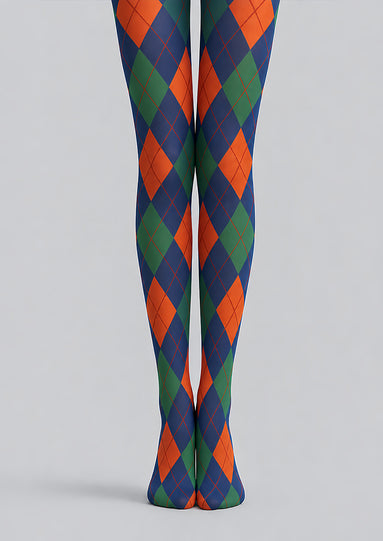 Navy Argyle Tights Hosiery Pantyhose L68-116