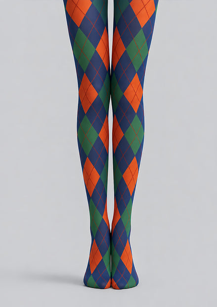 Navy Argyle Tights Hosiery Pantyhose L68-116