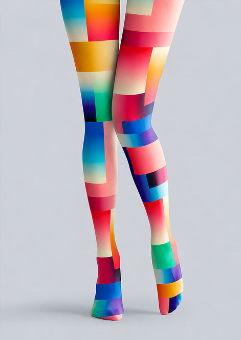 Rainbow Geometric Print Tights Hosiery Pantyhose L68-118