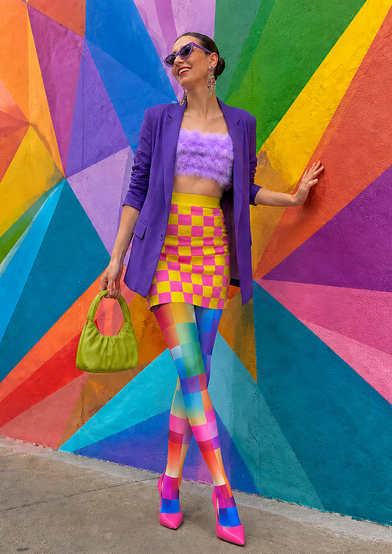 Rainbow Geometric Print Tights Hosiery Pantyhose L68-118