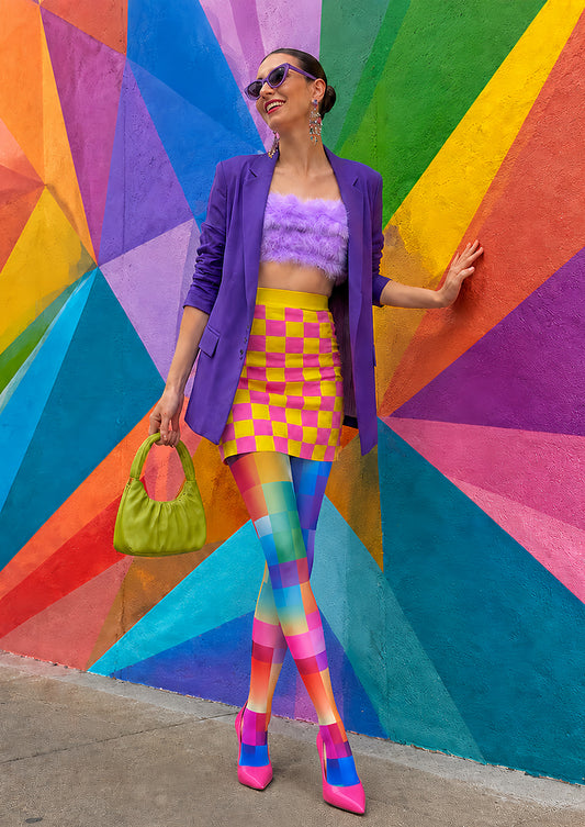 Rainbow Geometric Print Tights Hosiery Pantyhose L68-118
