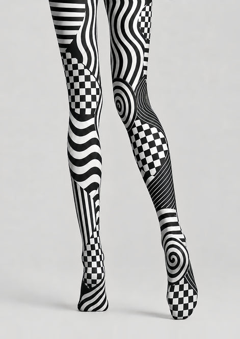 Optical Illusion Wave Checker Tights Pantyhose L68-122