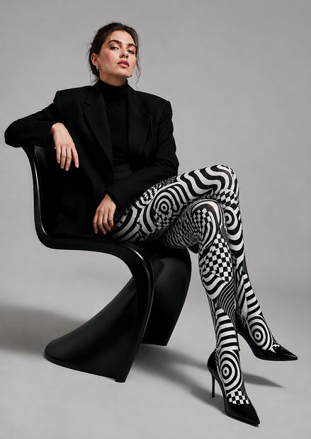Optical Illusion Wave Checker Tights Pantyhose L68-122