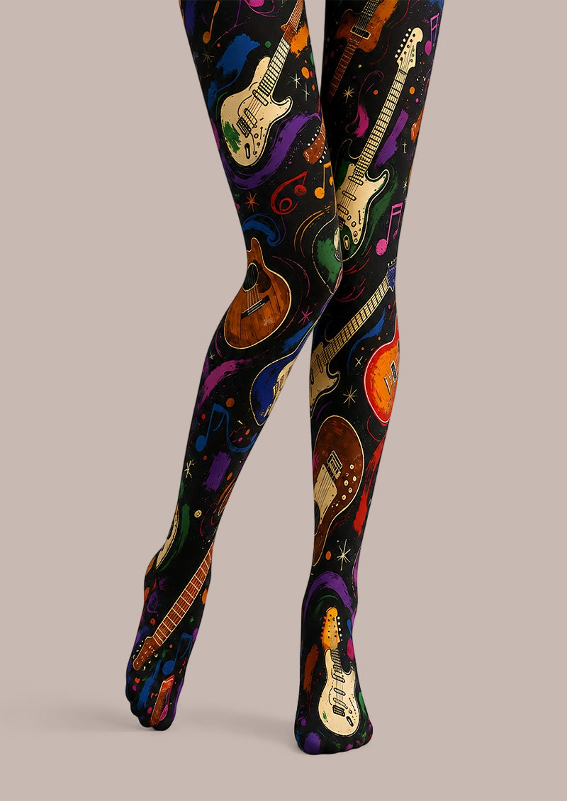 Rock Guitar Music Print Tights L68-125