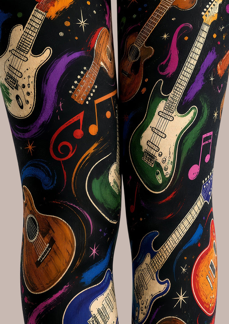 Rock Guitar Music Print Tights L68-125
