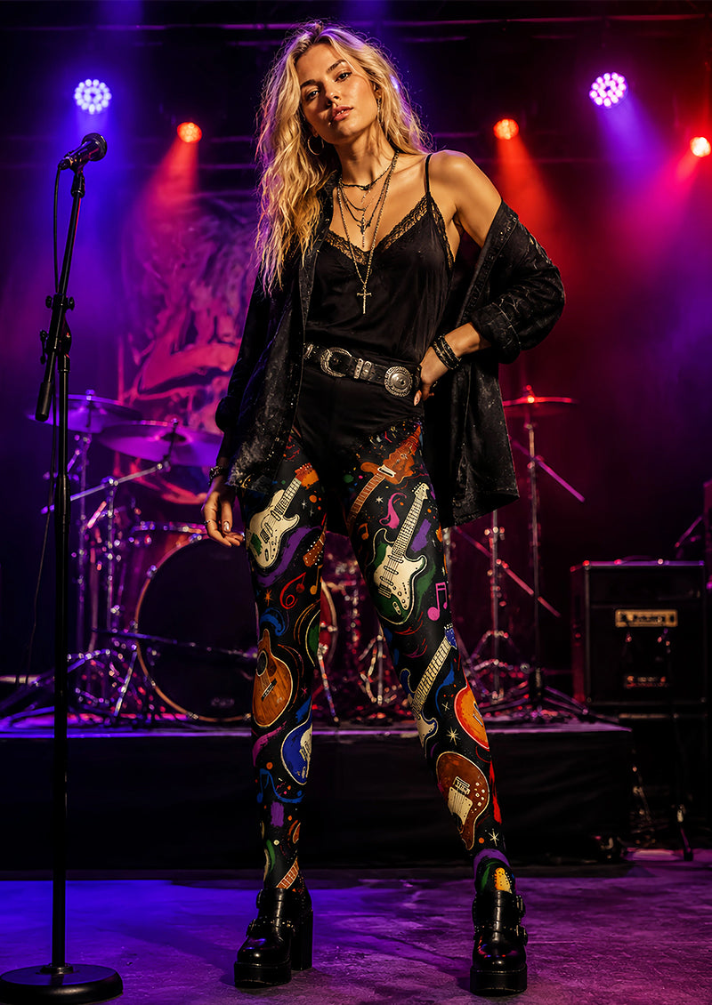 Rock Guitar Music Print Tights L68-125