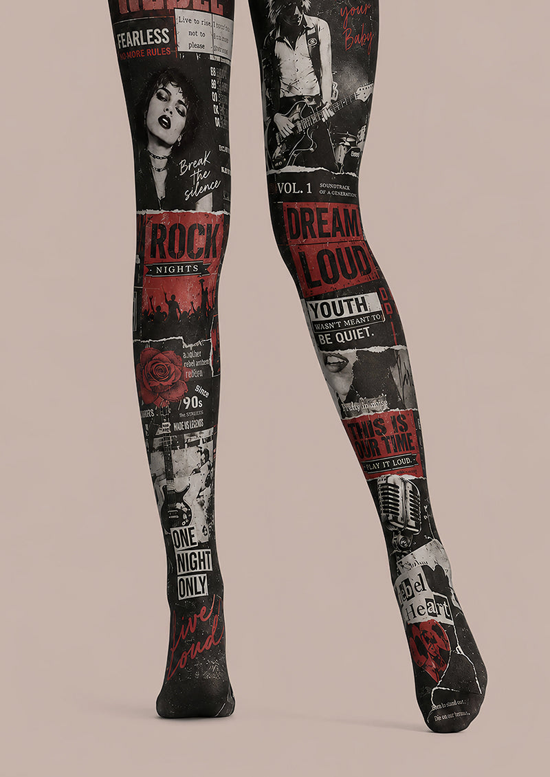 Rock Poster Graphic Tights Hosiery Pantyhose L68-126