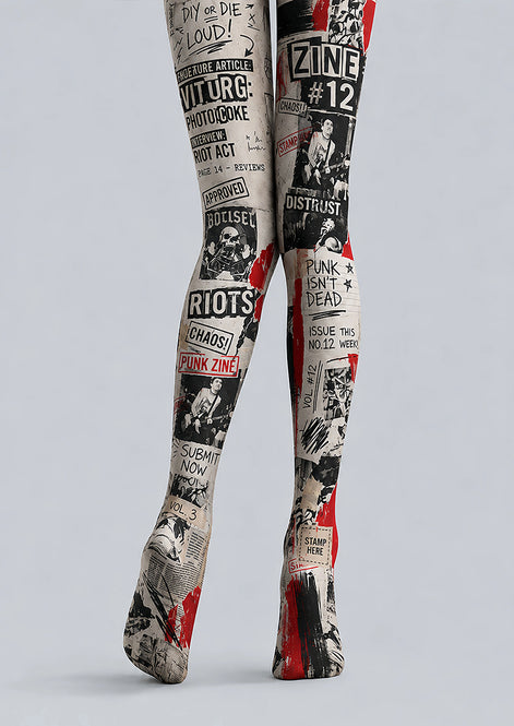 Punk Zine Graphic Print Tights Pantyhose L68-127