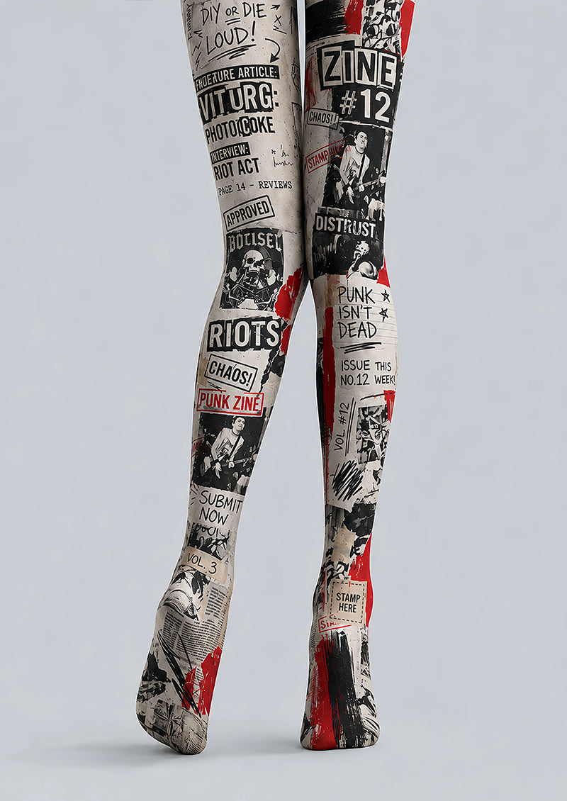 Punk Zine Graphic Print Tights Pantyhose L68-127