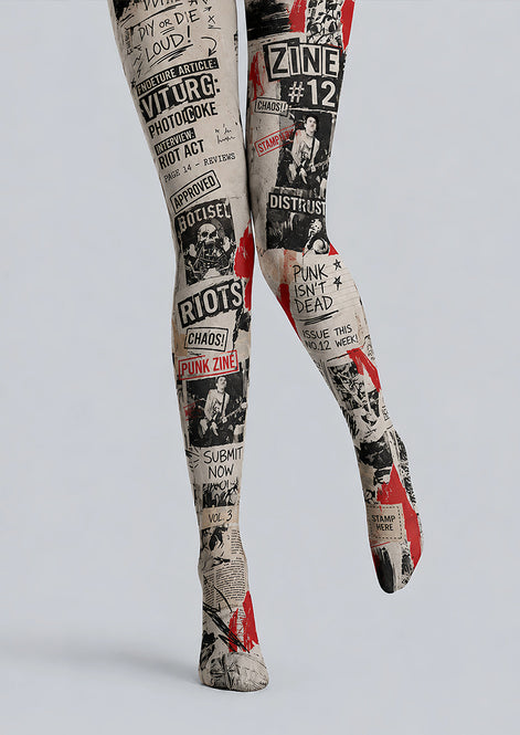 Punk Zine Graphic Print Tights Pantyhose L68-127
