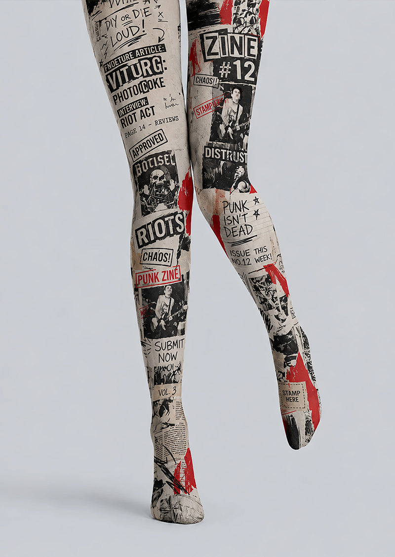 Punk Zine Graphic Print Tights Pantyhose L68-127