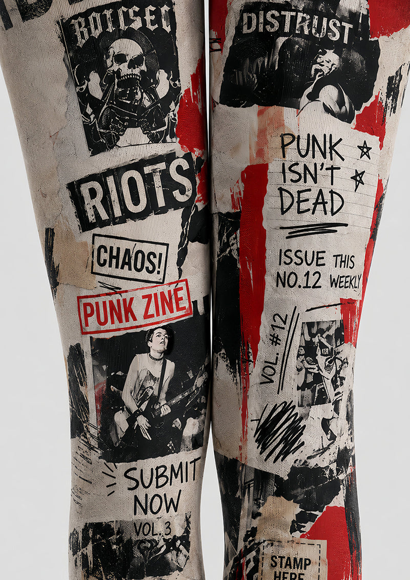 Punk Zine Graphic Print Tights Pantyhose L68-127