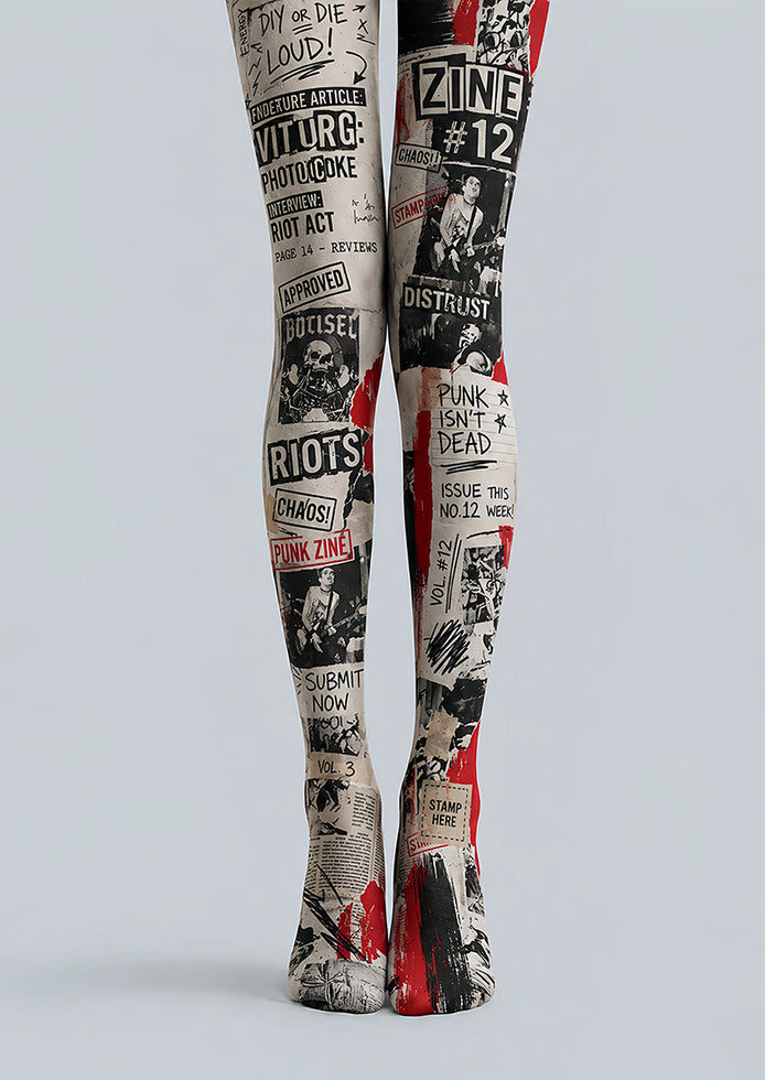 Punk Zine Graphic Print Tights Pantyhose L68-127