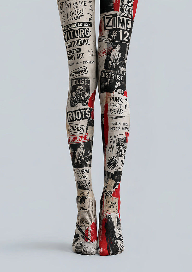 Punk Zine Graphic Print Tights Pantyhose L68-127