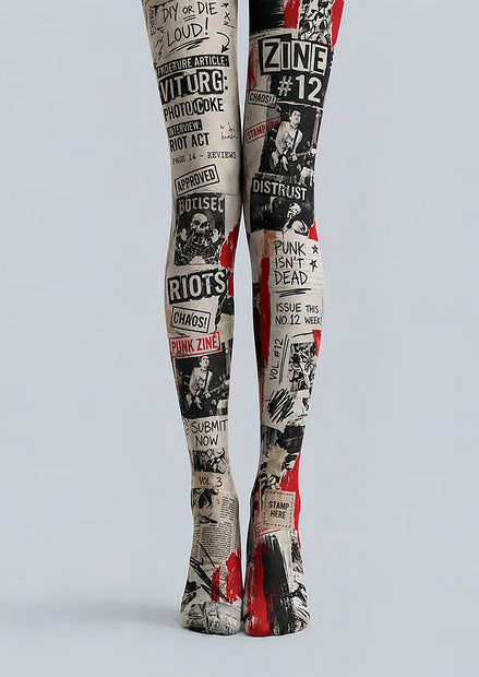 Punk Zine Graphic Print Tights Pantyhose L68-127