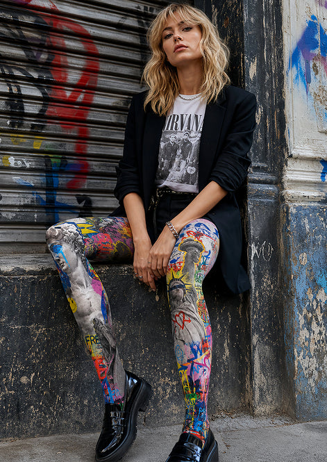 Street Art Statue Print Tights Hosiery Pantyhose L68-129