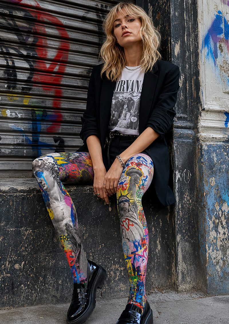 Street Art Statue Print Tights Hosiery Pantyhose L68-129